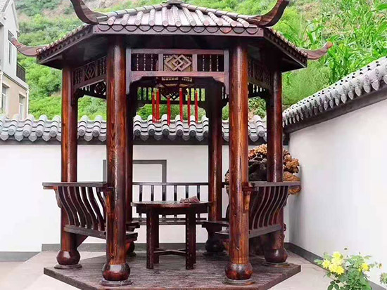 延慶園林碳化木六角亭子施工
